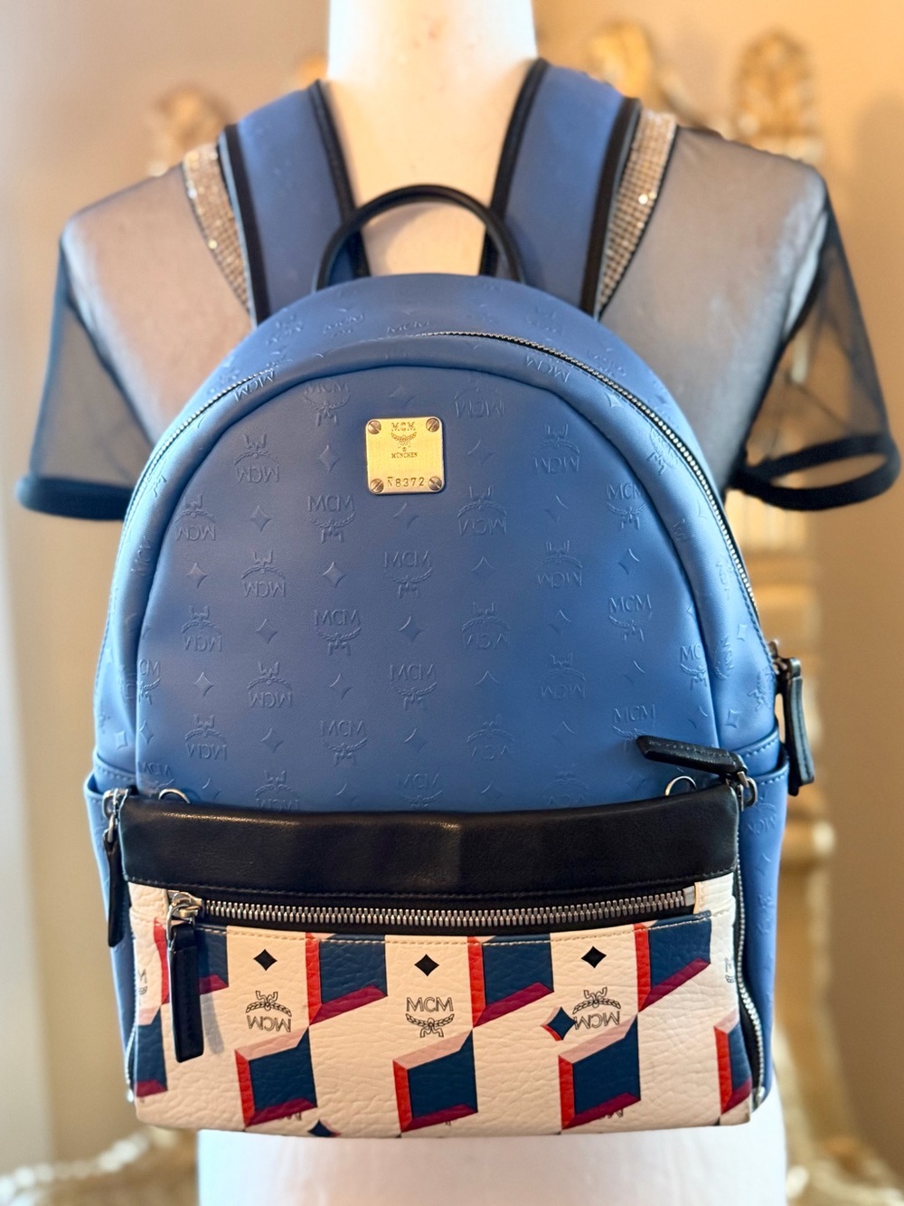 MCM limited edition Vibrant Blue Stark Visetos backpack With Detachable Clutch